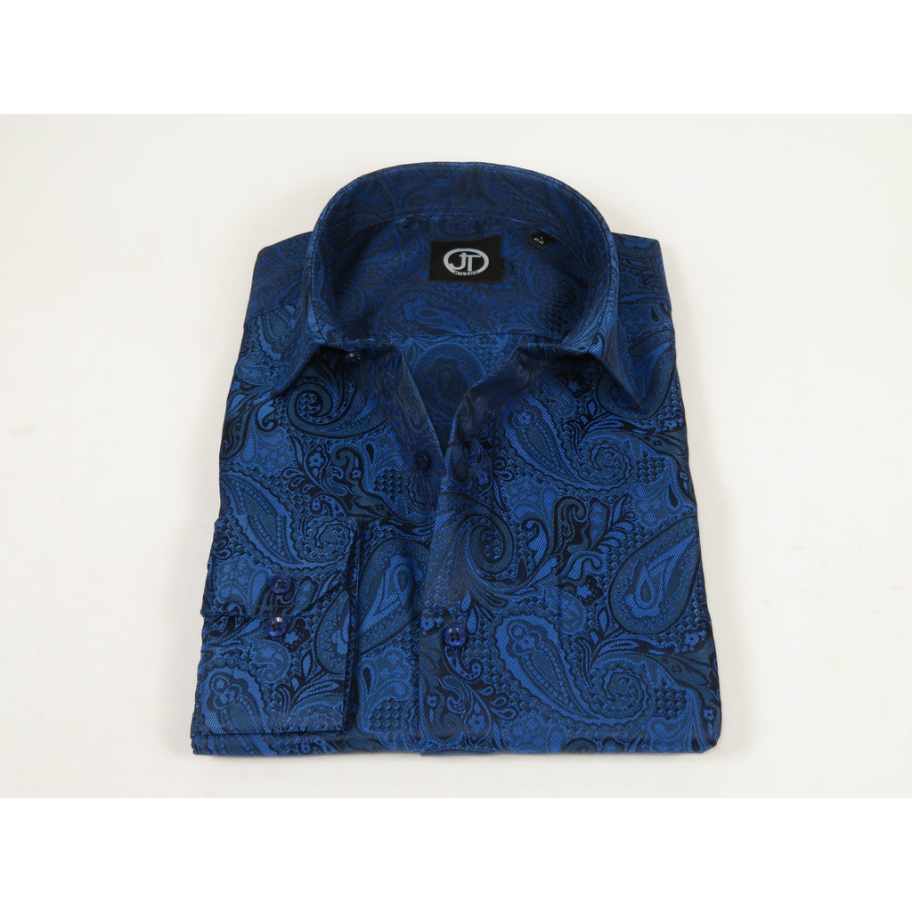 Men's JT MILANO by AVM Turkey Paisley Floral Shirt Slim Fit 6026-44 Navy/Royal