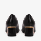 The Diva Black Leather Cap Toe Block Heel Pump Women Shoe