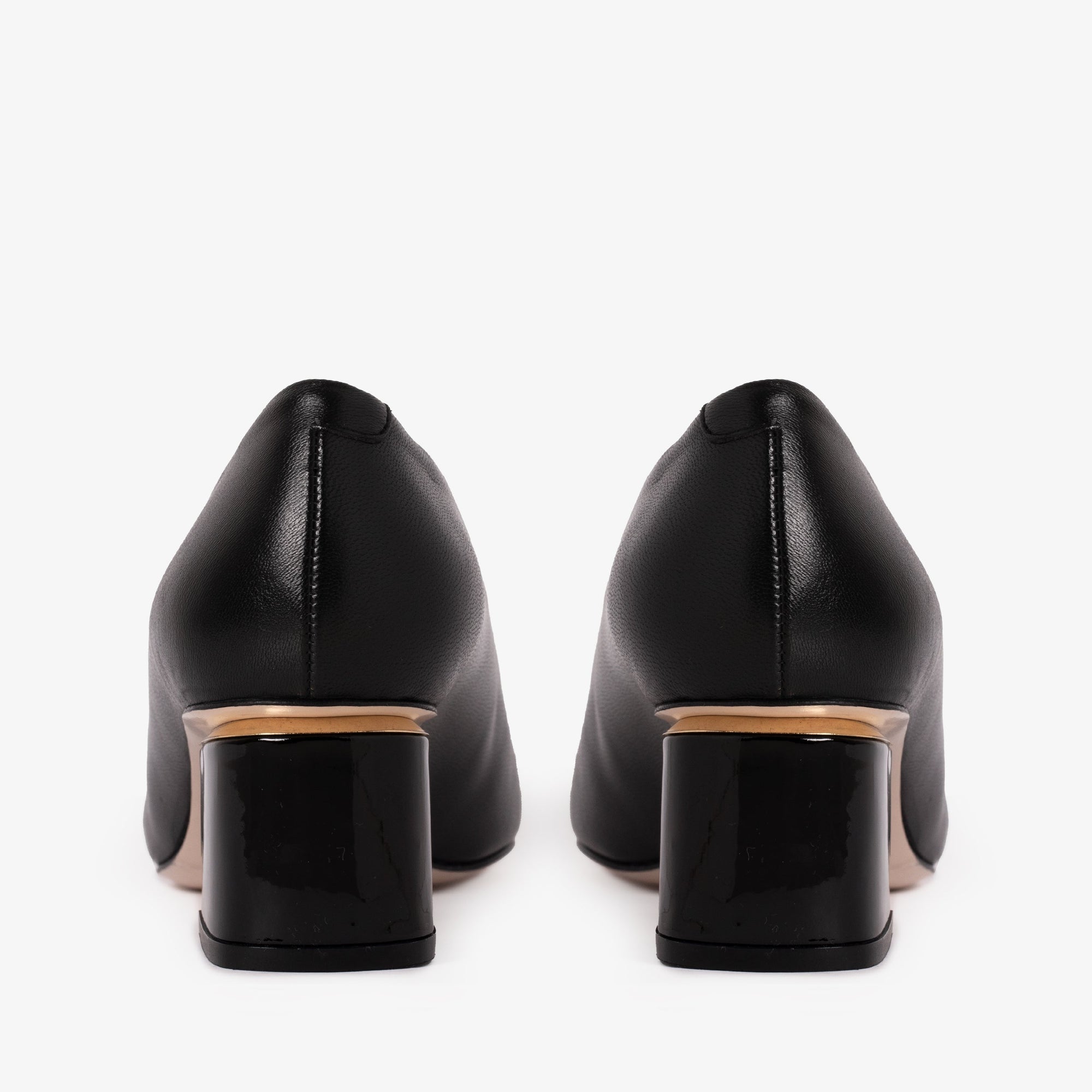 The Diva Black Leather Cap Toe Block Heel Pump Women Shoe