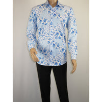 Men's 100% Cotton Shirt By Oscar Banks Turkey Floral design 6141-05 Blue white