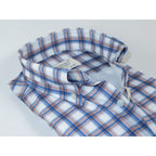 Mens Soft Lycra Stretch Shirt Manschett Turkey Slim Fit Oxford Button Down Collar 6151-04 Blue/Tan Plaid