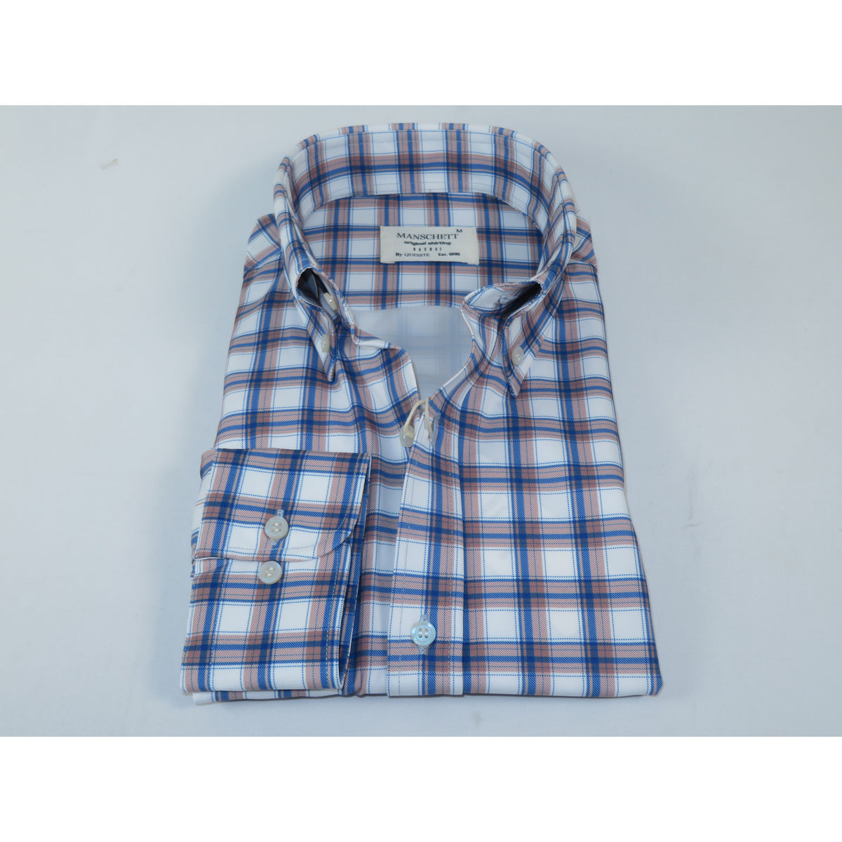 Mens Soft Lycra Stretch Shirt Manschett Turkey Slim Fit Oxford Button Down Collar 6151-04 Blue/Tan Plaid