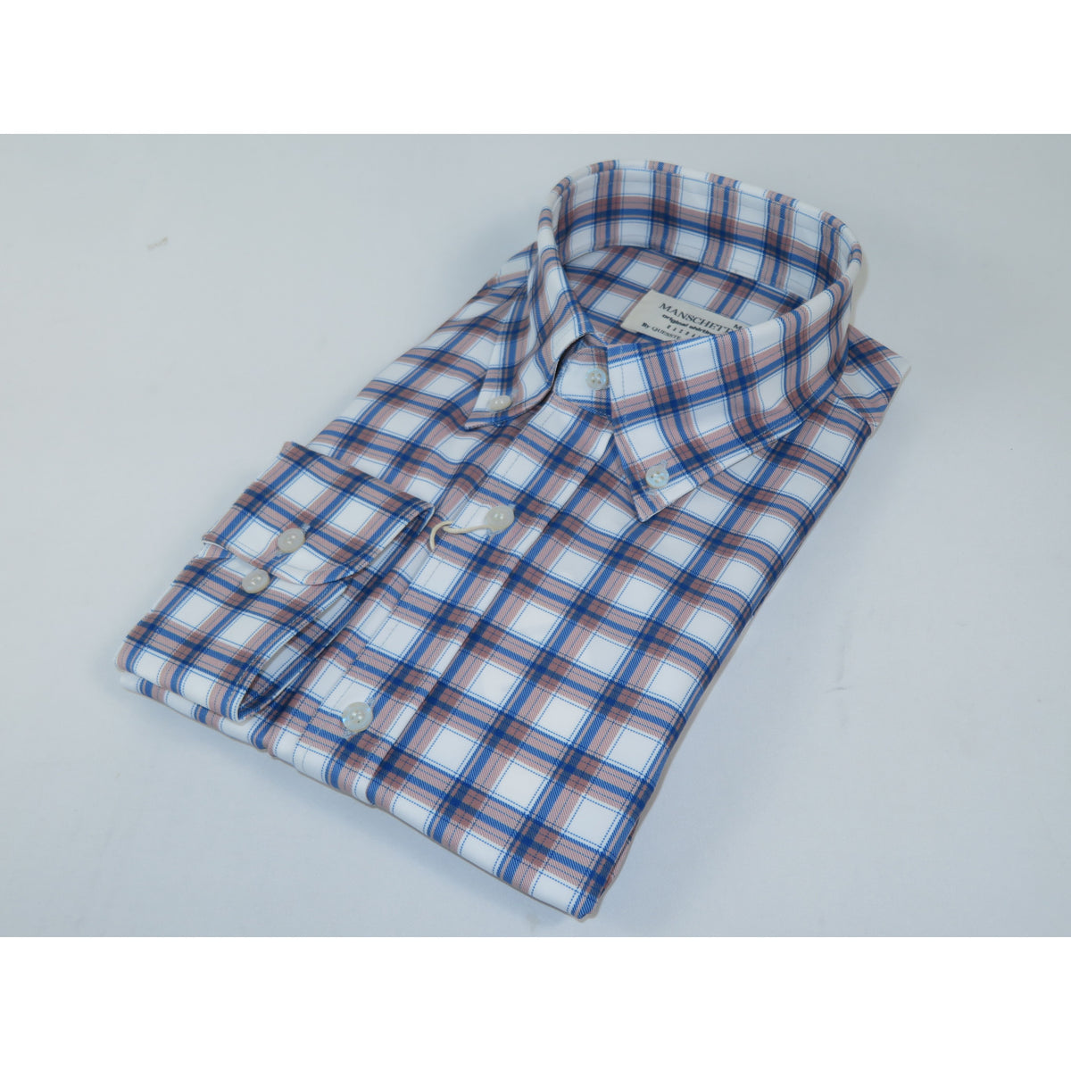 Mens Soft Lycra Stretch Shirt Manschett Turkey Slim Fit Oxford Button Down Collar 6151-04 Blue/Tan Plaid
