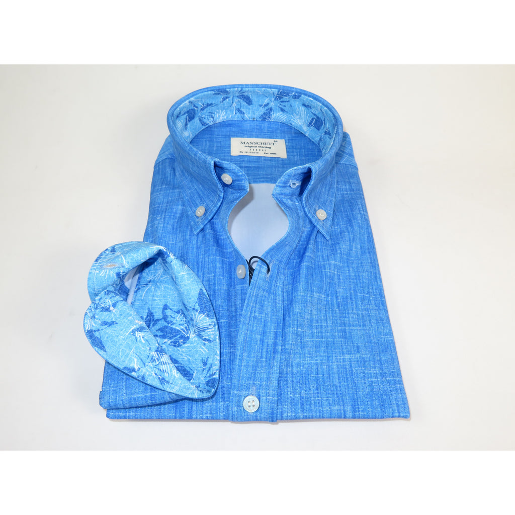 Mens Soft Touch Lycra Stretch Shirt Manschett Turkey Slim Fit Oxford Button Down Collar 6152-03 Blue
