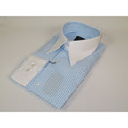 Mens European 100% Cotton Shirt Manschett Slim Fit Long Point Collar 6178-05 Blue Stripe (Copy)