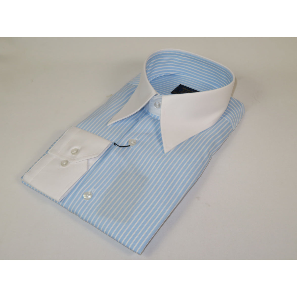 Mens European 100% Cotton Shirt Manschett Slim Fit Long Point Collar 6178-05 Blue Stripe (Copy)