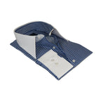 Mens European 100% Cotton Shirt Manschett Slim Fit Long Point Collar 6178-06 Navy Stripe