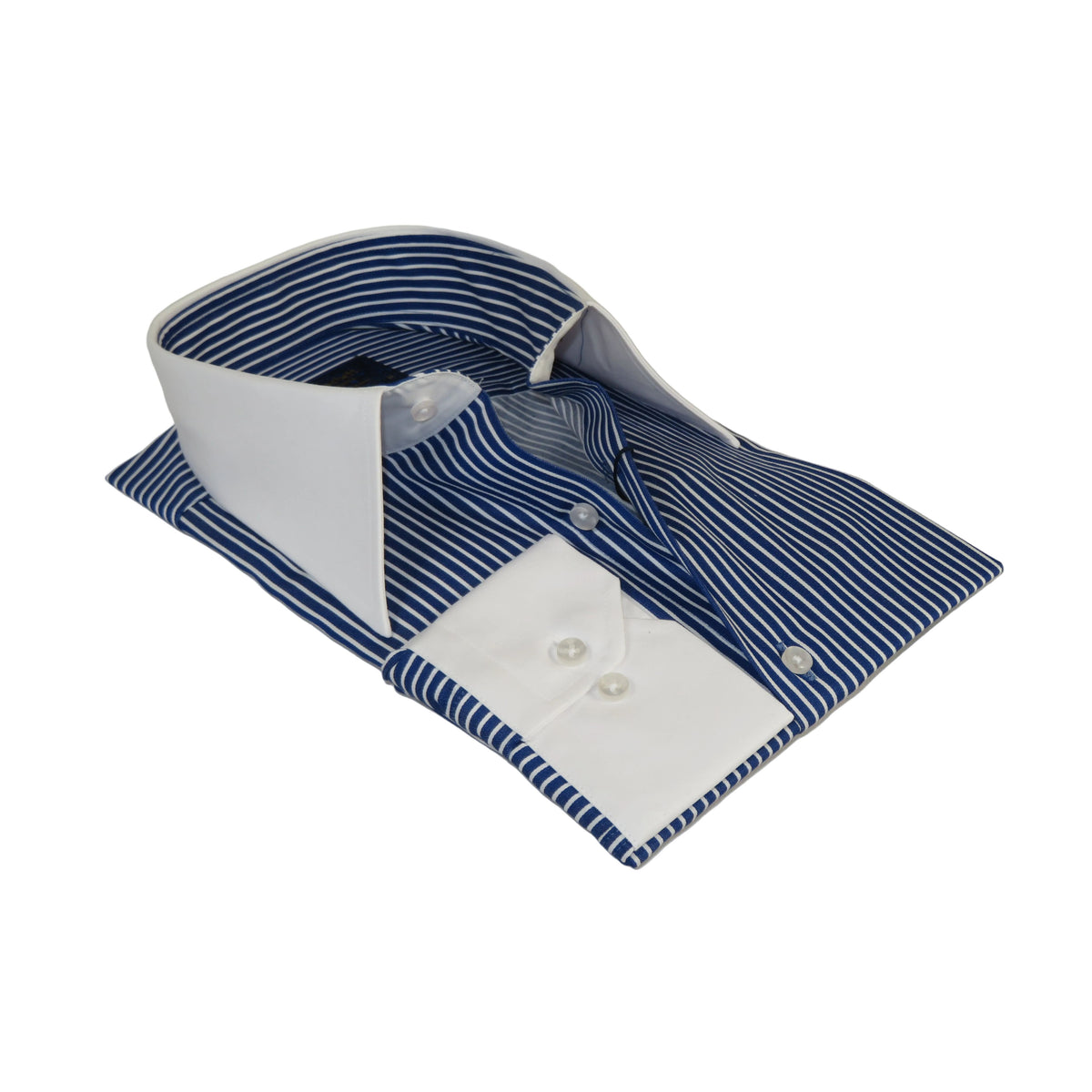 Mens European 100% Cotton Shirt Manschett Slim Fit Long Point Collar 6178-06 Navy Stripe