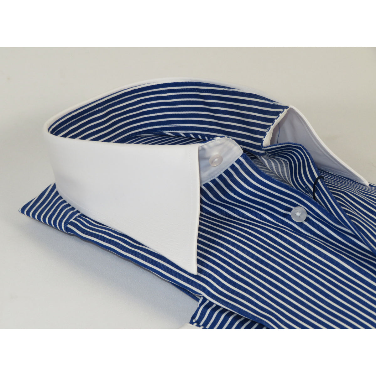 Mens European 100% Cotton Shirt Manschett Slim Fit Long Point Collar 6178-06 Navy Stripe