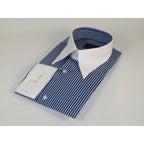 Mens European 100% Cotton Shirt Manschett Slim Fit Long Point Collar 6178-06 Navy Stripe