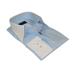 Mens European 100% Cotton Shirt Manschett Slim Fit Long Point Collar 6178-05 Blue Stripe (Copy)