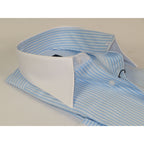 Mens European 100% Cotton Shirt Manschett Slim Fit Long Point Collar 6178-05 Blue Stripe (Copy)