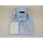 Mens European 100% Cotton Shirt Manschett Slim Fit Long Point Collar 6178-05 Blue Stripe (Copy)