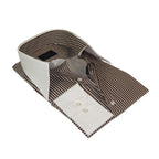 Mens European 100% Cotton Shirt Manschett Slim Fit Long Point Collar 6178-07 Brown Stripe