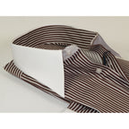 Mens European 100% Cotton Shirt Manschett Slim Fit Long Point Collar 6178-07 Brown Stripe