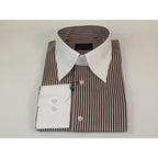 Mens European 100% Cotton Shirt Manschett Slim Fit Long Point Collar 6178-07 Brown Stripe