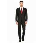 Men Suit BERLUSCONI Turkey Italian Wool 180's Single Breasted 623-01 Black Plaid