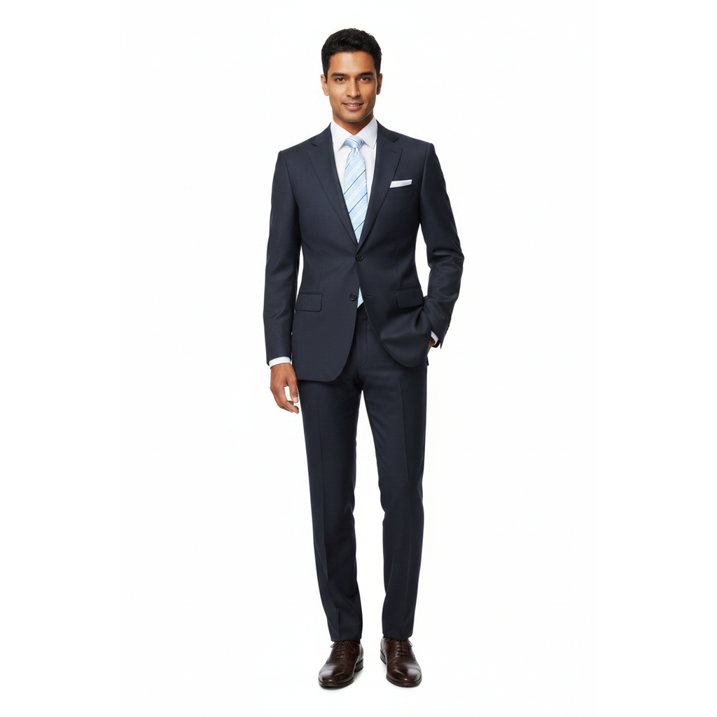 Men Suit BERLUSCONI Turkey Italian Wool 180's Single Breasted 623-03 Navy Plaid