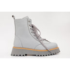 The Yildiz Grey Leather Lace-Up Ankle Women Boot With a Side Zipper