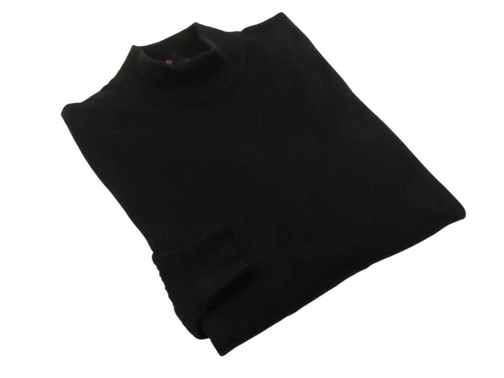 Men's Sweater Knit By Bassiri Mock Neck Cotton Tencel Soft 630 EZRA Black
