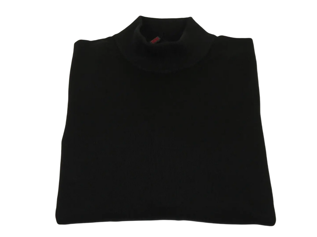 Men's Sweater Knit By Bassiri Mock Neck Cotton Tencel Soft 630 EZRA Black