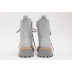 The Yildiz Grey Leather Lace-Up Ankle Women Boot With a Side Zipper