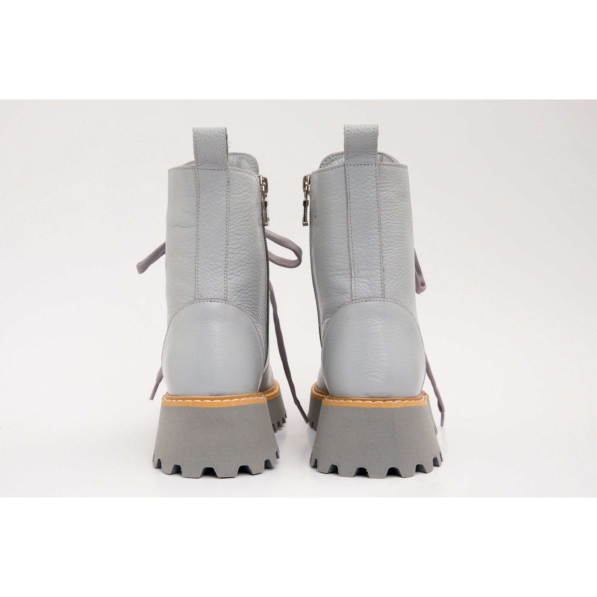 The Yildiz Grey Leather Lace-Up Ankle Women Boot With a Side Zipper