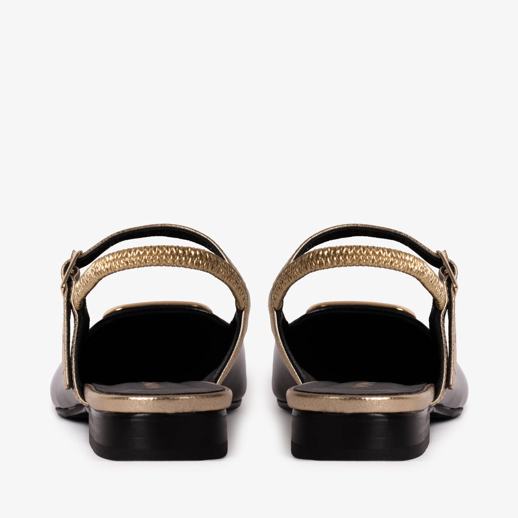 The Rosalinda Black Leather Women Flat Slingback Sandal