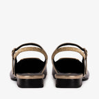 The Rosalinda Black Leather Women Flat Slingback Sandal