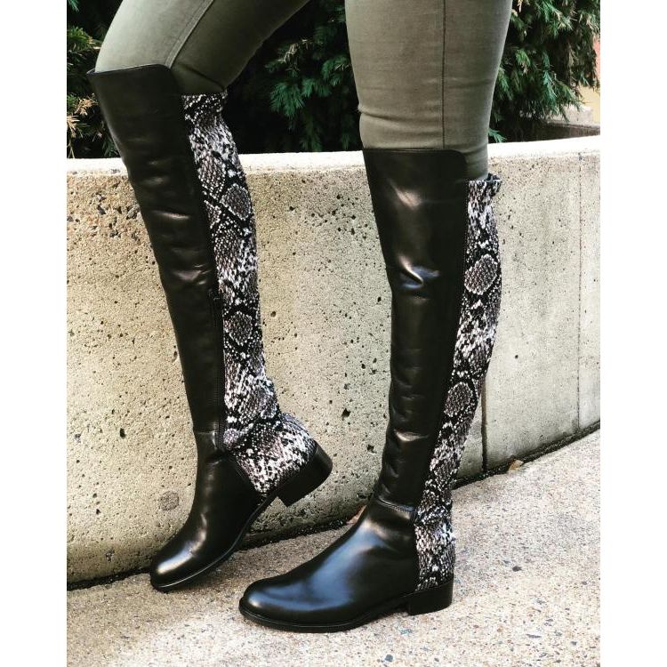 Vinci The Moengo Black Leather Leopard Knee High Women Boot