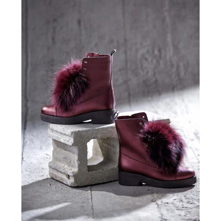 The Kajapati Burgundy Leather Natural Fur Mid Calf Women Boot