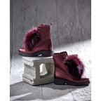 The Kajapati Burgundy Leather Natural Fur Mid Calf Women Boot