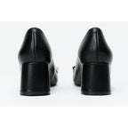 The Olney Black Leather Block Heel Pump Women Shoe
