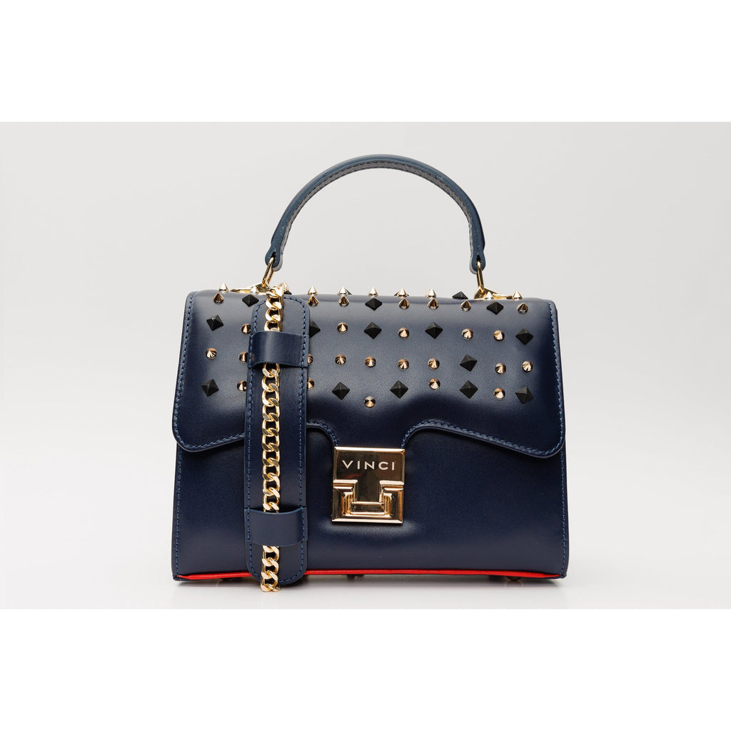 The Infanta Navy Blue Spike Leather Handbag