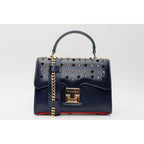 The Infanta Navy Blue Spike Leather Handbag