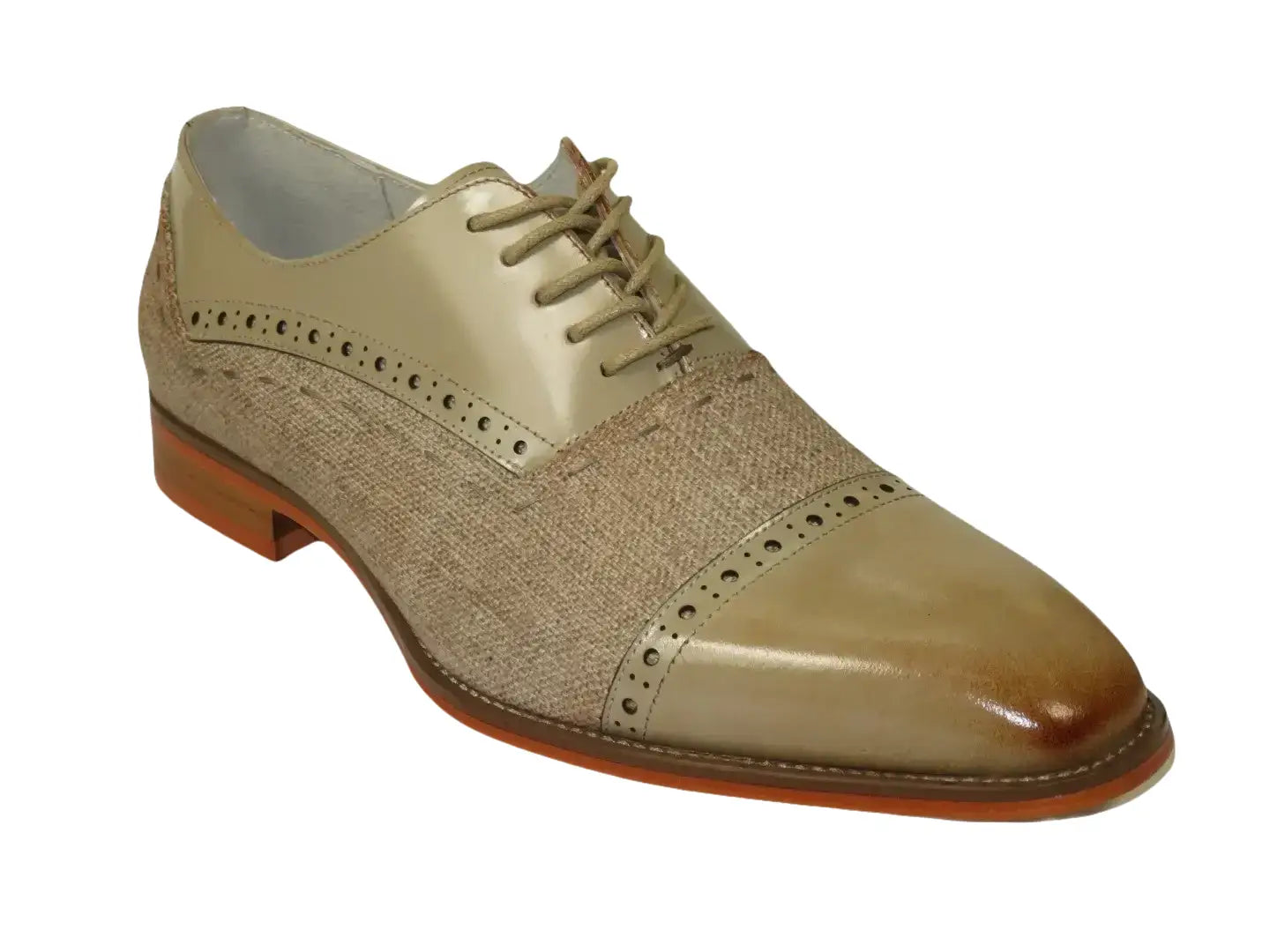 Men's Giovanni Shoes High Quality Leather/Fabric Cap Toe REED Natural Tan