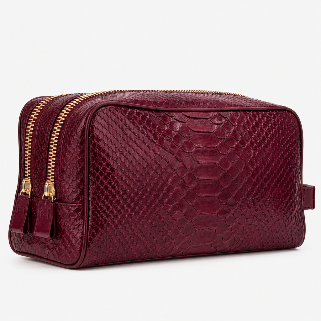 The Belluno Burgundy Snake Leather Men’s Essentials Bag