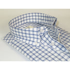 Mens 100% Cotton Shirt Manschett Turkey Slim Fit Oxford Button Down Collar 7008-23 White/Blue Checker
