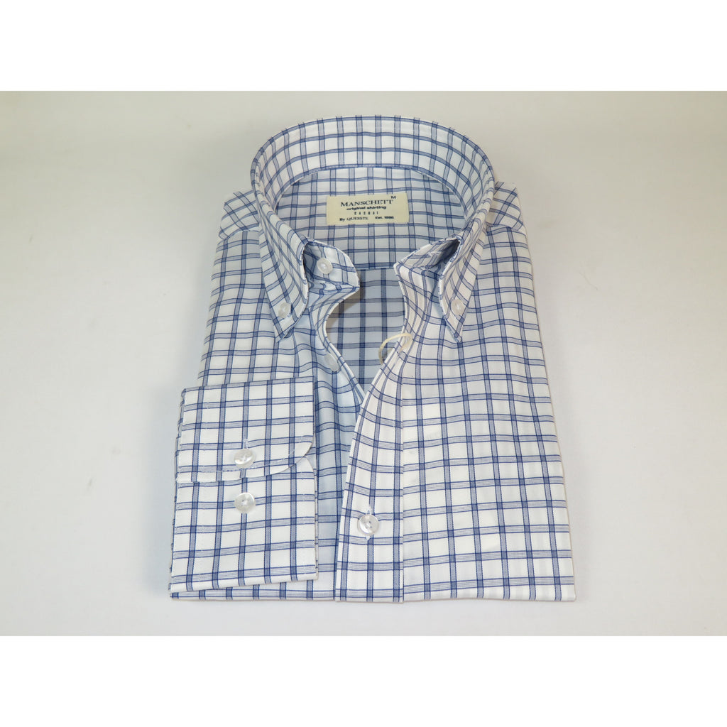 Mens 100% Cotton Shirt Manschett Turkey Slim Fit Oxford Button Down Collar 7008-23 White/Blue Checker