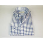 Mens 100% Cotton Shirt Manschett Turkey Slim Fit Oxford Button Down Collar 7008-23 White/Blue Checker