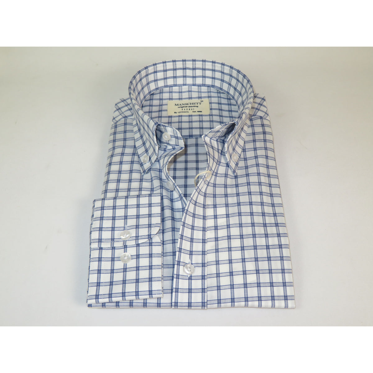 Mens 100% Cotton Shirt Manschett Turkey Slim Fit Oxford Button Down Collar 7008-23 White/Blue Checker