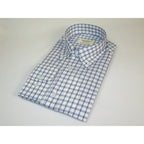 Mens 100% Cotton Shirt Manschett Turkey Slim Fit Oxford Button Down Collar 7008-23 White/Blue Checker