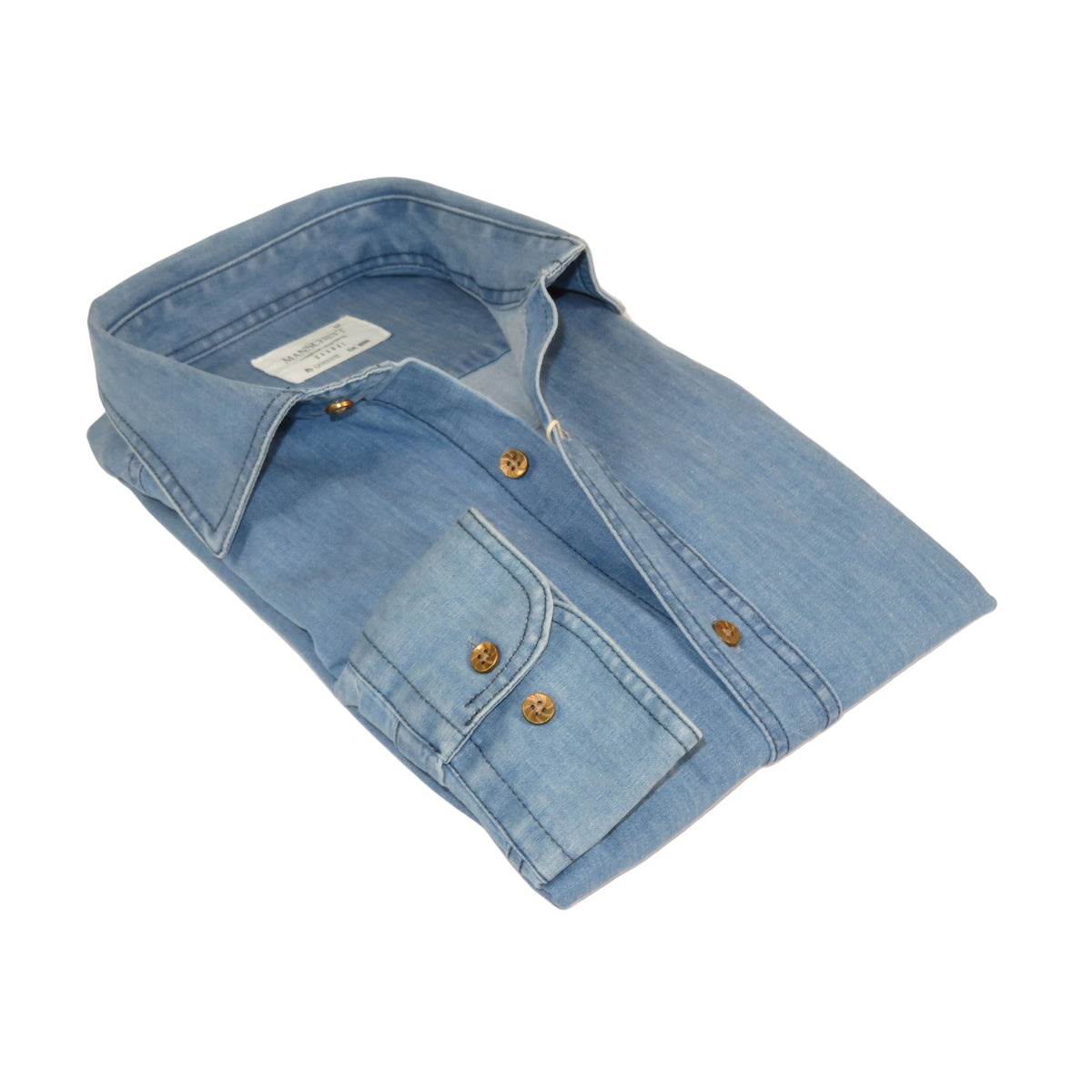 Mens Denim Cotton/Lycra Shirt Manschett Turkey Slim Fit 7009-1 Blue Jeans