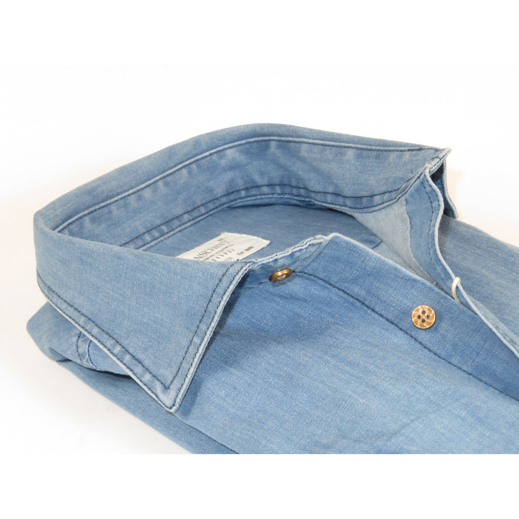 Mens Denim Cotton/Lycra Shirt Manschett Turkey Slim Fit 7009-1 Blue Jeans