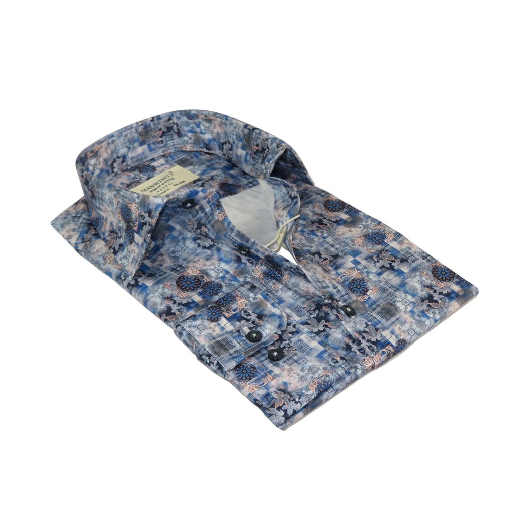 Mens European 100% Cotton Shirt Manschett Turkey Slim Fit 7025-05 Multi Blue