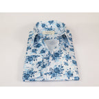 Mens European 100% Soft Cotton Shirt Manschett Turkey Slim Fit 7027-05 Blue Flowers