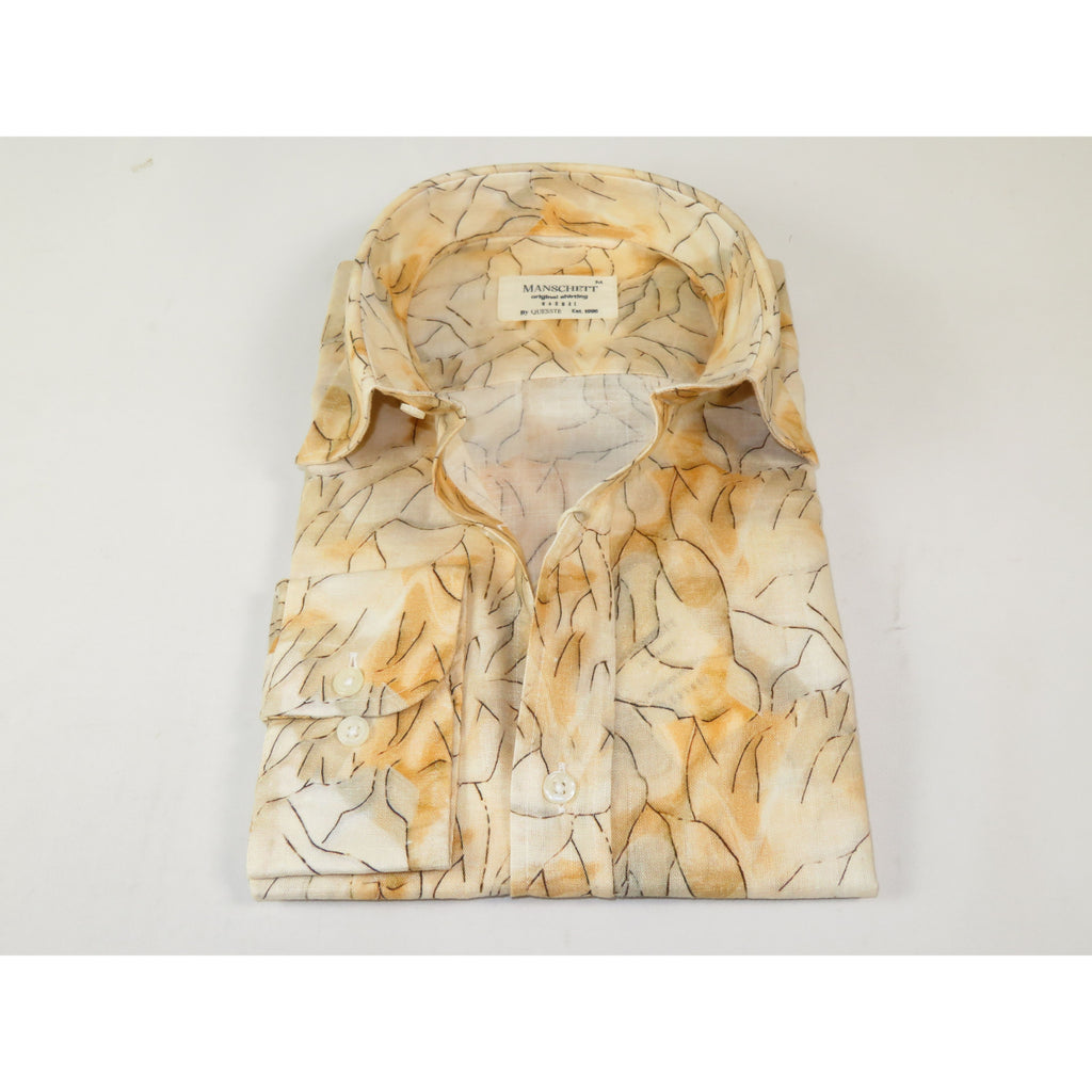 Mens Soft Linen Tencel Blend Shirt Manschett Turkey Slim Fit 7031-07 Peach/Ivory Fancy