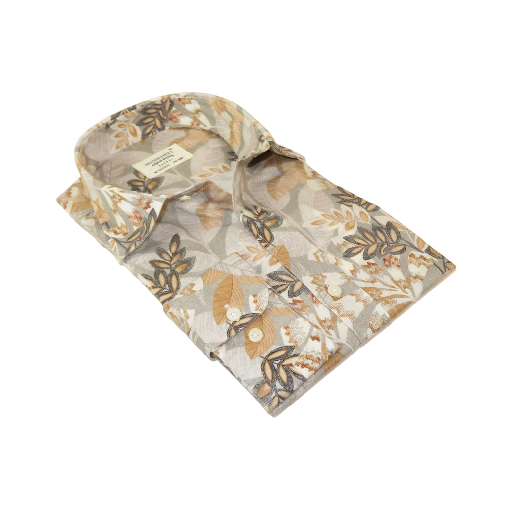 Mens Soft Linen Tencel Blend Shirt Manschett Turkey Slim Fit 7031-11 Gray/brown Floral