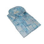 Mens Soft Linen Tencel Blend Shirt Manschett Turkey Slim Fit 7031-16 Teal Blue Fancy