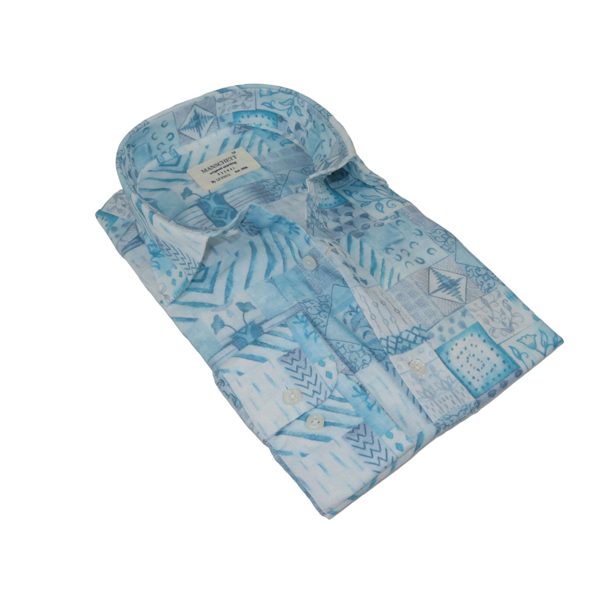 Mens Soft Linen Tencel Blend Shirt Manschett Turkey Slim Fit 7031-16 Teal Blue Fancy